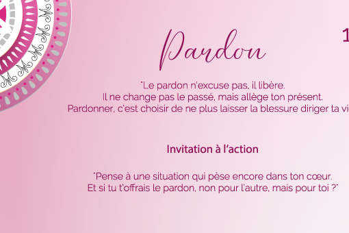"Le pardon n’excuse pas, il libère. Il ne change pas le passé, mais allège ton présent. Pardonner, c’est choisir de ne plus laisser la blessure diriger ta vie."