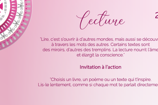 "Lire, c’est s’ouvrir à d’autres mondes, mais aussi se découvrir à travers les mots des autres. Certains textes sont des miroirs, d’autres des tremplins. La lecture nourrit l’âme et élargit la conscience."