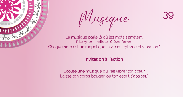 "La musique parle là où les mots s’arrêtent. Elle guérit, relie et élève l’âme. Chaque note est un rappel que la vie est rythme et vibration."